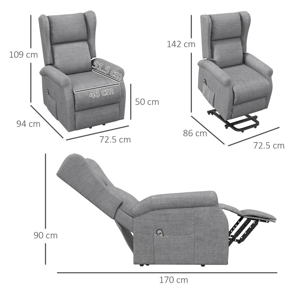 HOMCOM Power Lift Recliner Armchair, Electric Lift Chair for Elderly, Fabric Riser and Reclining Chair with Remote Control, Side Pockets, Extended Footrest, for Living Room Additional View 3
