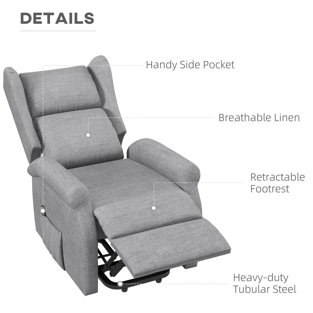 HOMCOM Power Lift Recliner Armchair, Electric Lift Chair for Elderly, Fabric Riser and Reclining Chair with Remote Control, Side Pockets, Extended Footrest, for Living Room Additional View 4