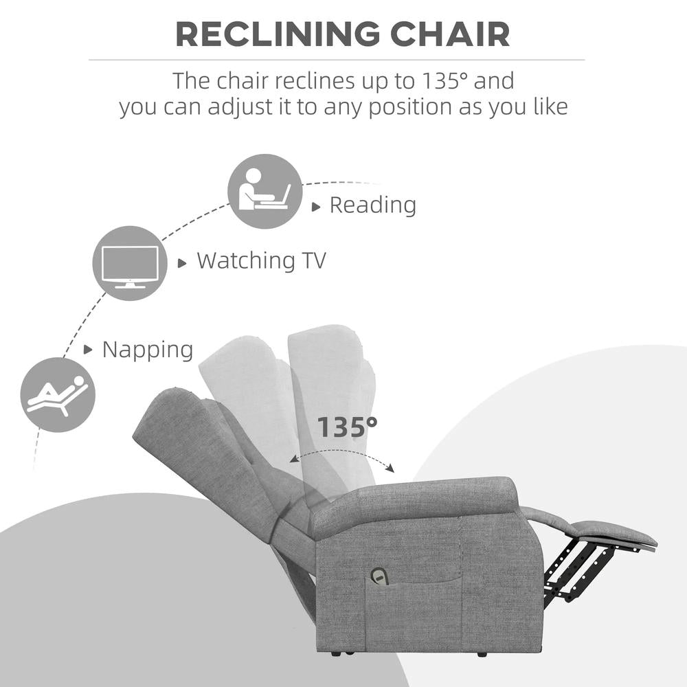 HOMCOM Power Lift Recliner Armchair, Electric Lift Chair for Elderly, Fabric Riser and Reclining Chair with Remote Control, Side Pockets, Extended Footrest, for Living Room Additional View 5