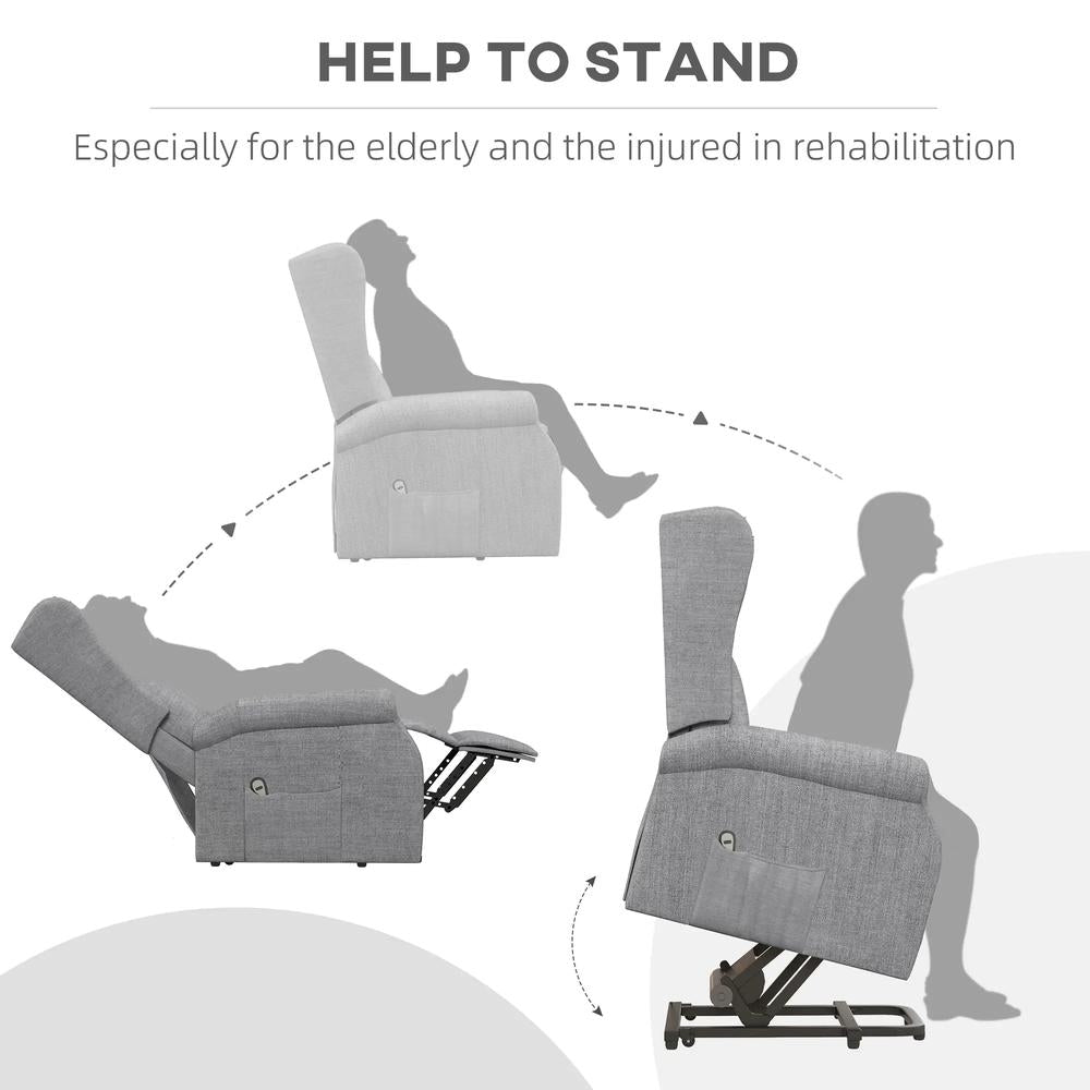HOMCOM Power Lift Recliner Armchair, Electric Lift Chair for Elderly, Fabric Riser and Reclining Chair with Remote Control, Side Pockets, Extended Footrest, for Living Room Additional View 6