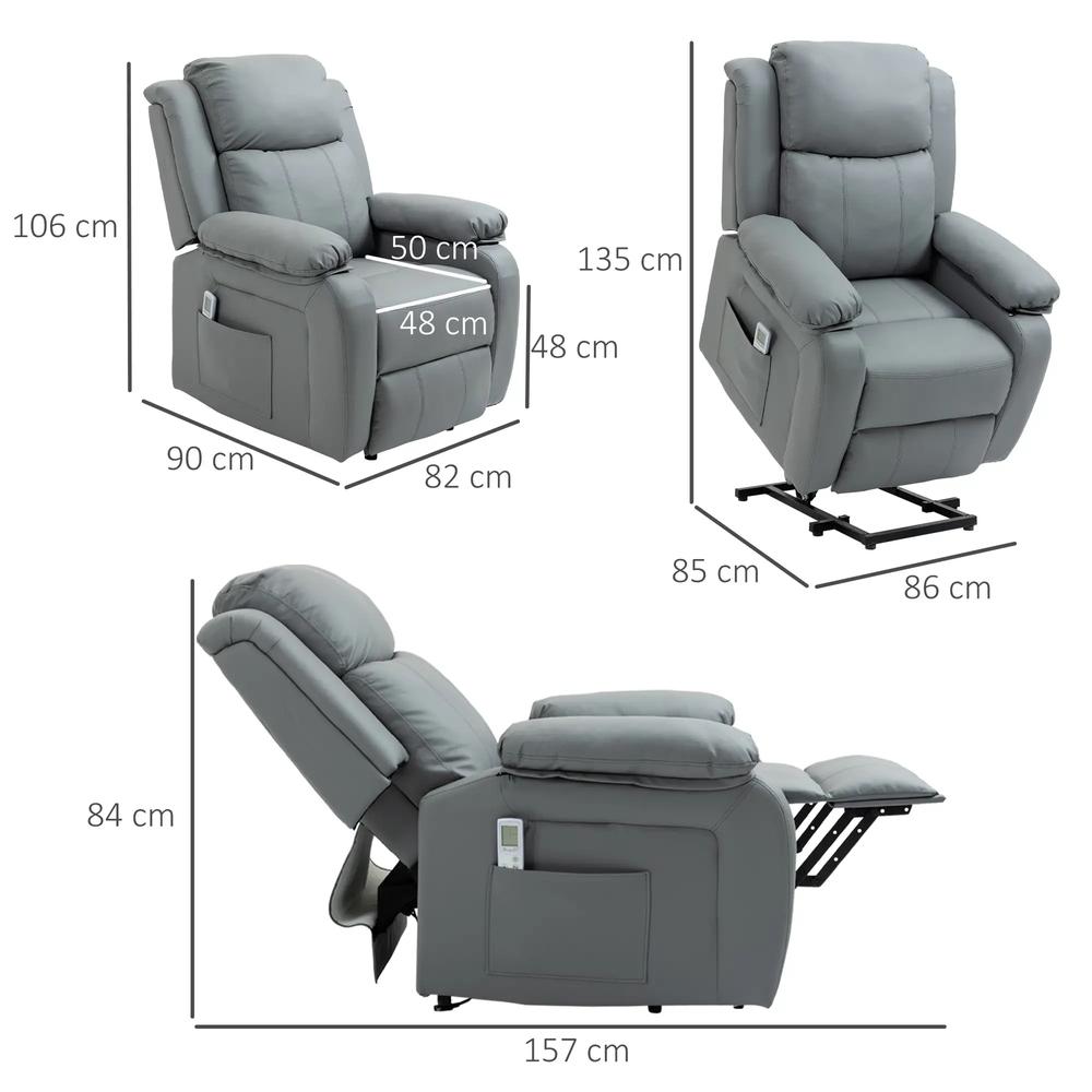 HOMCOM Riser and Recliner Chair with Vibration Massage, PU Leather Power Lift Chair for Elderly 713-091V70 Additional View 24
