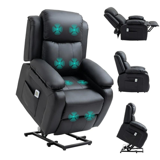 HOMCOM Riser and Recliner Chair with Vibration Massage, PU Leather Power Lift Chair for Elderly 713-091V70