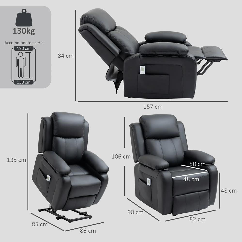 HOMCOM Riser and Recliner Chair with Vibration Massage, PU Leather Power Lift Chair for Elderly 713-091V71 Additional View 18