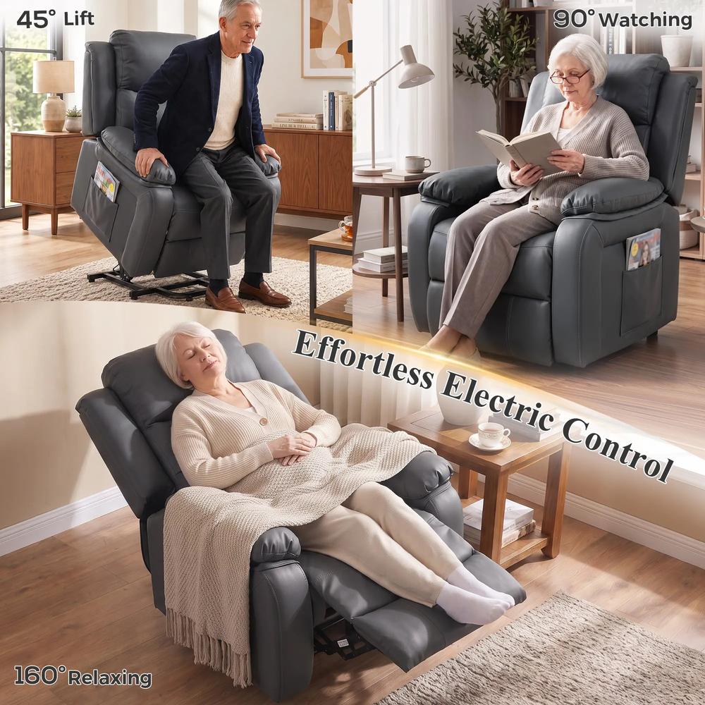 HOMCOM Riser and Recliner Chair with Vibration Massage, PU Leather Power Lift Chair for Elderly 713-091V71 Additional View 4