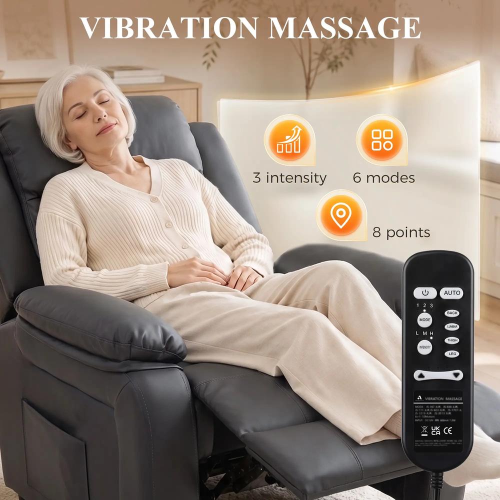 HOMCOM Riser and Recliner Chair with Vibration Massage, PU Leather Power Lift Chair for Elderly 713-091V71 Additional View 5