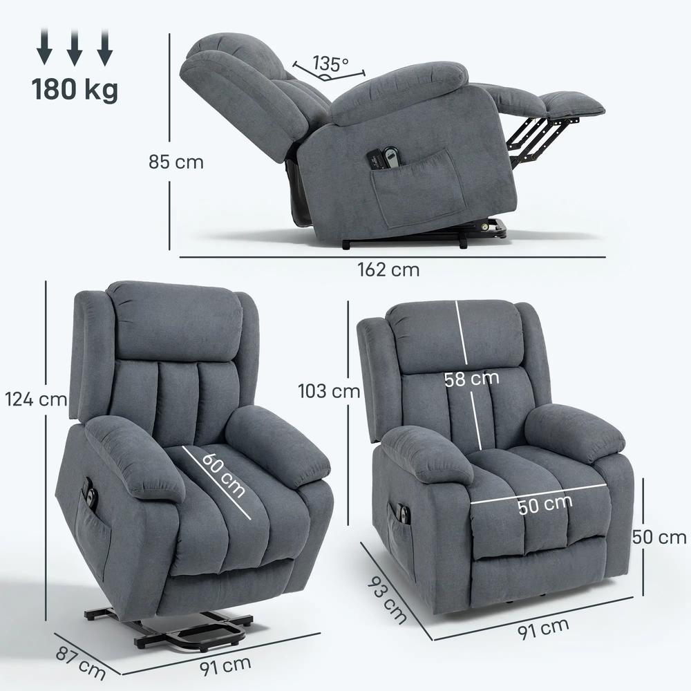 HOMCOM Power Lift Recliner Chair with Vibration Massage, Lift Chair for Elderly with Footrest, Remote, Side Pocket Additional View 30