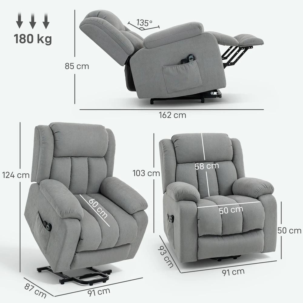 HOMCOM Power Lift Recliner Chair with Vibration Massage, Lift Chair for Elderly with Footrest, Remote, Side Pocket Additional View 54