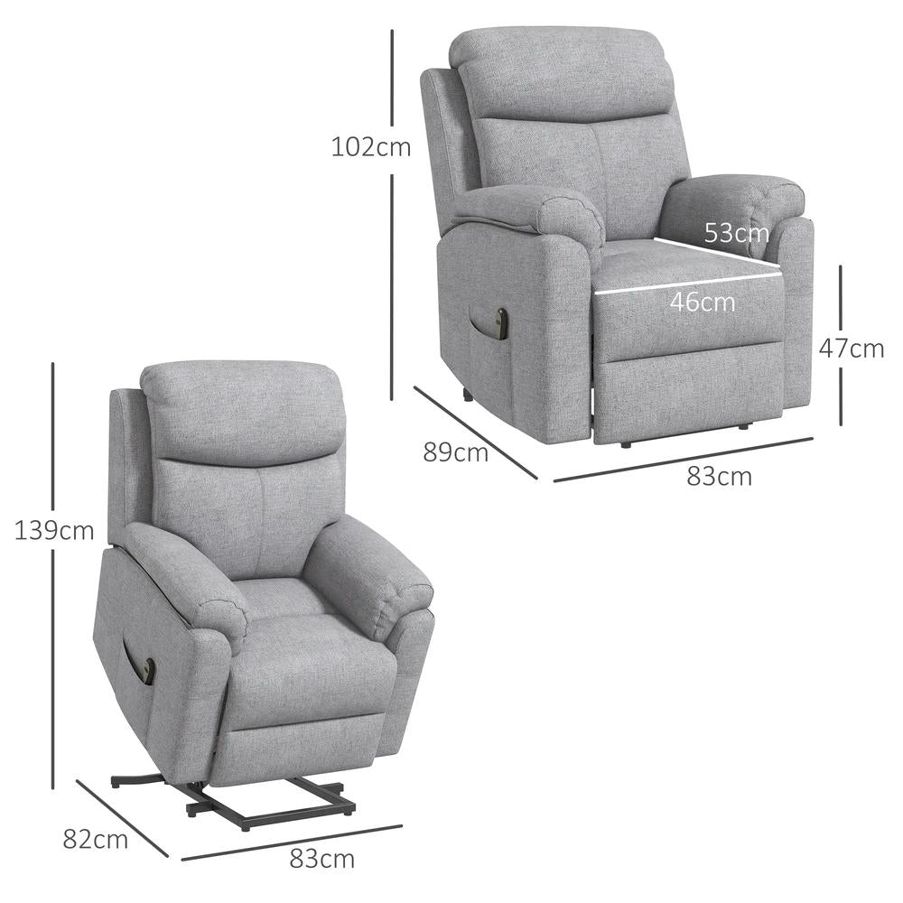 HOMCOM Power Lift Recliner Chair, Electric Lift Chair for Elderly, Overstuffed Linen Fabric Riser and Reclining Armchair with Remote Control, Side Pockets, for Living Room, Grey Additional View 3