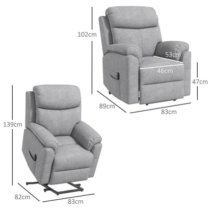 HOMCOM Power Lift Recliner Chair, Electric Lift Chair for Elderly, Overstuffed Linen Fabric Riser and Reclining Armchair with Remote Control, Side Pockets, for Living Room, Grey Additional View 3