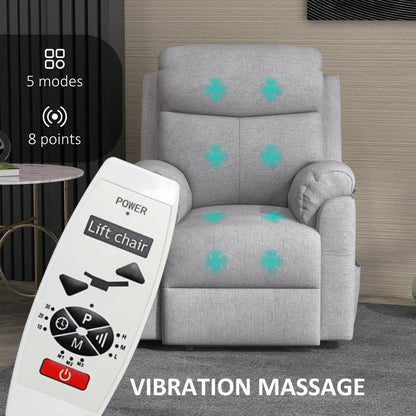 HOMCOM Power Lift Recliner Chair, Electric Lift Chair for Elderly, Overstuffed Linen Fabric Riser and Reclining Armchair with Remote Control, Side Pockets, for Living Room, Grey Additional View 4