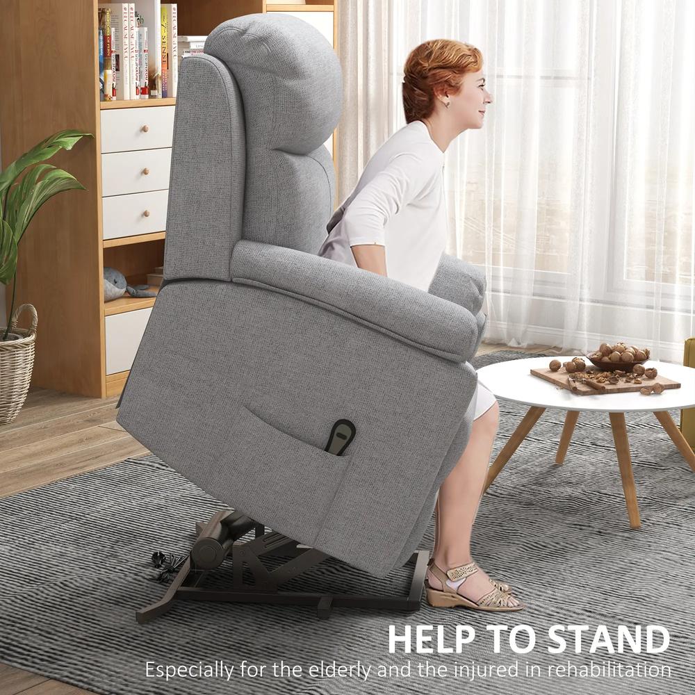 HOMCOM Power Lift Recliner Chair, Electric Lift Chair for Elderly, Overstuffed Linen Fabric Riser and Reclining Armchair with Remote Control, Side Pockets, for Living Room, Grey Additional View 5