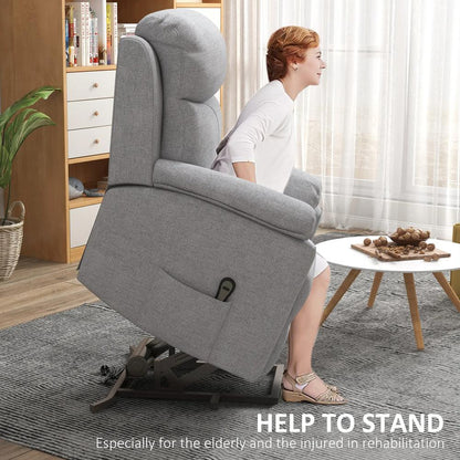 HOMCOM Power Lift Recliner Chair, Electric Lift Chair for Elderly, Overstuffed Linen Fabric Riser and Reclining Armchair with Remote Control, Side Pockets, for Living Room, Grey Additional View 5