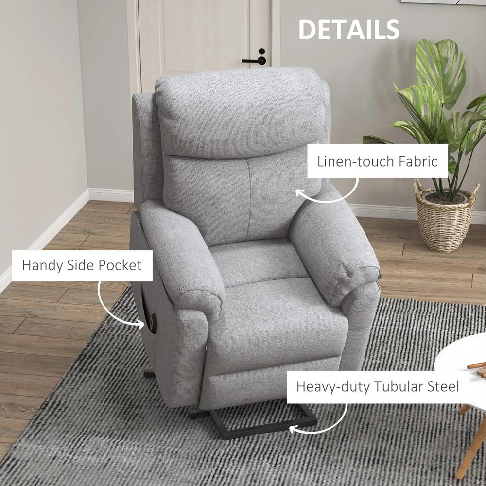 HOMCOM Power Lift Recliner Chair, Electric Lift Chair for Elderly, Overstuffed Linen Fabric Riser and Reclining Armchair with Remote Control, Side Pockets, for Living Room, Grey Additional View 7