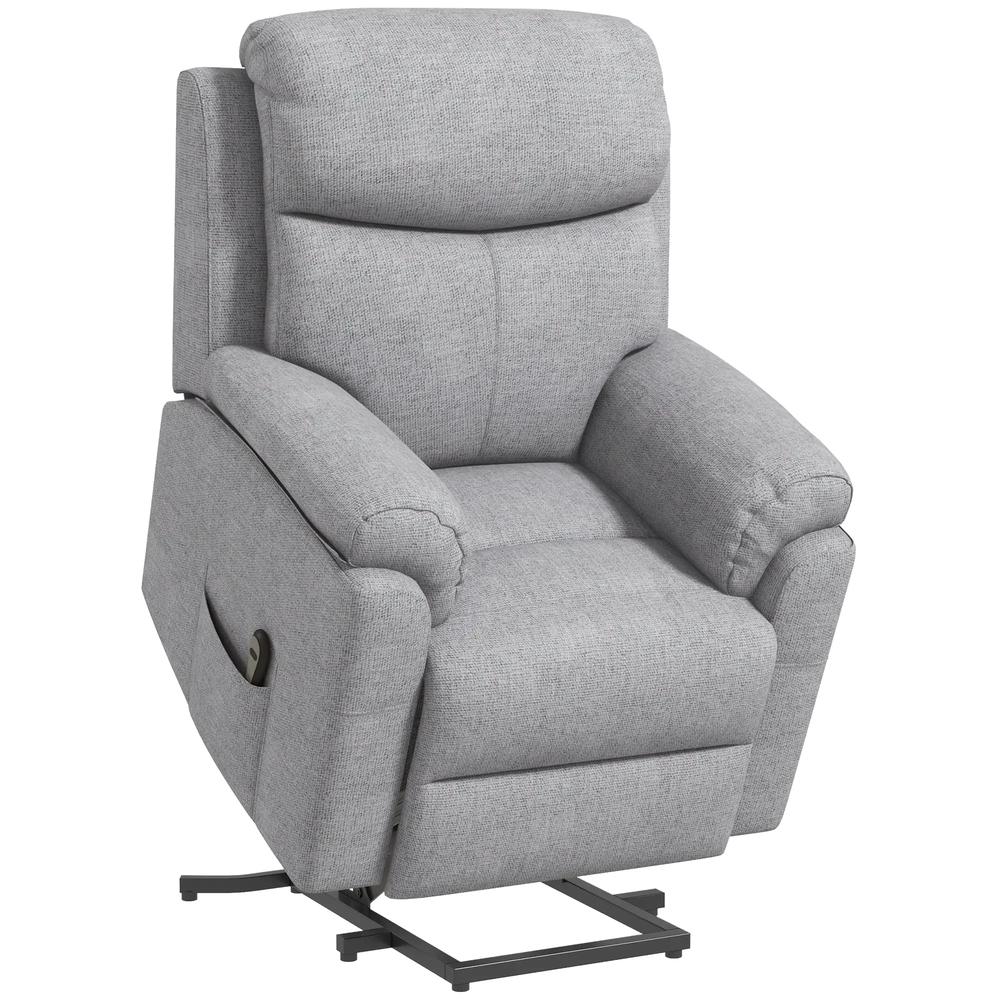 HOMCOM Power Lift Recliner Chair, Electric Lift Chair for Elderly, Overstuffed Linen Fabric Riser and Reclining Armchair with Remote Control, Side Pockets, for Living Room, Grey