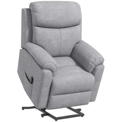 HOMCOM Power Lift Recliner Chair, Electric Lift Chair for Elderly, Overstuffed Linen Fabric Riser and Reclining Armchair with Remote Control, Side Pockets, for Living Room, Grey