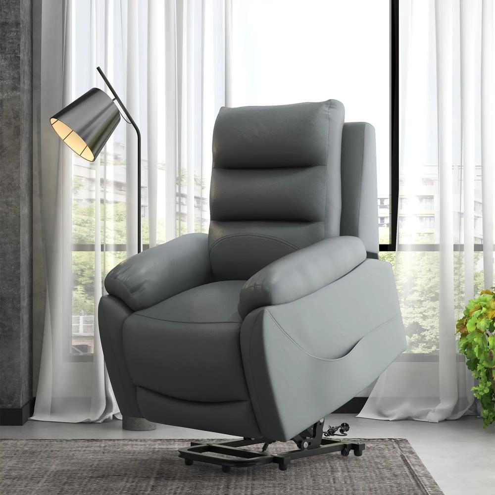 HOMCOM Electric Riser and Recliner for Elderly with 8 Vibration Massage, PU Leather Power Lift Recliner Chair for Living Room with Side Pockets, Footrest, Grey Additional View 2