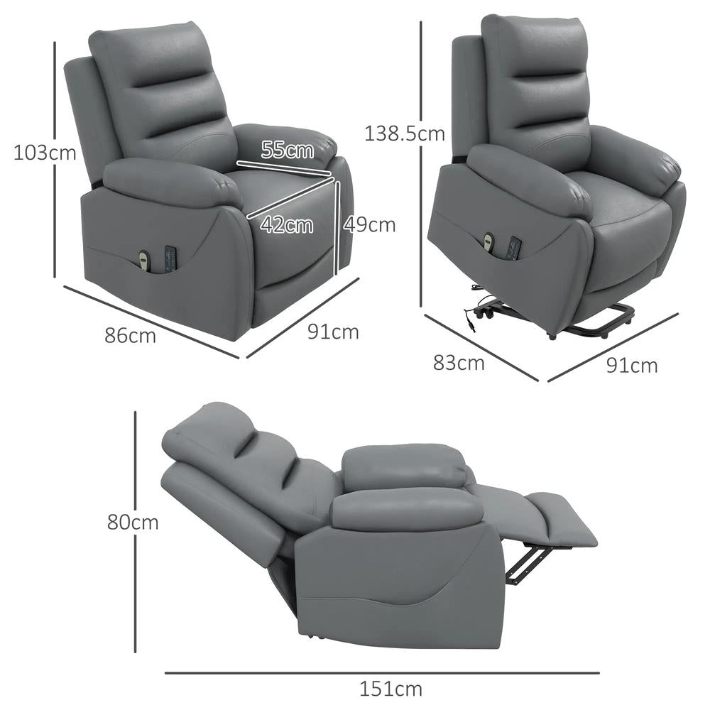 HOMCOM Electric Riser and Recliner for Elderly with 8 Vibration Massage, PU Leather Power Lift Recliner Chair for Living Room with Side Pockets, Footrest, Grey Additional View 3