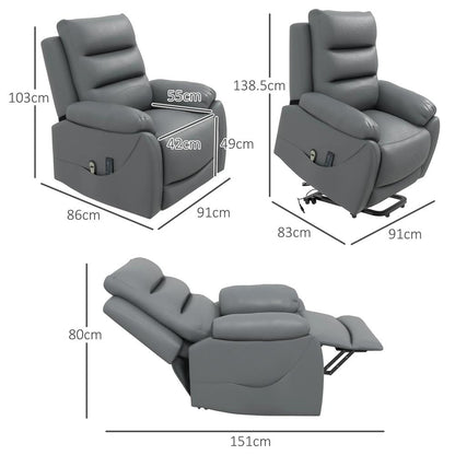 HOMCOM Electric Riser and Recliner for Elderly with 8 Vibration Massage, PU Leather Power Lift Recliner Chair for Living Room with Side Pockets, Footrest, Grey Additional View 3