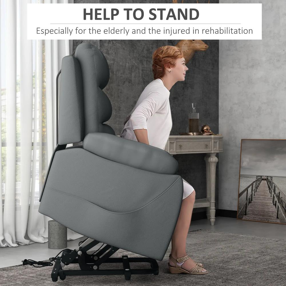 HOMCOM Electric Riser and Recliner for Elderly with 8 Vibration Massage, PU Leather Power Lift Recliner Chair for Living Room with Side Pockets, Footrest, Grey Additional View 4