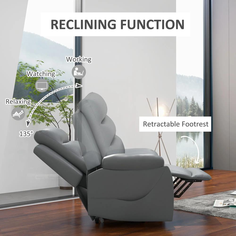 HOMCOM Electric Riser and Recliner for Elderly with 8 Vibration Massage, PU Leather Power Lift Recliner Chair for Living Room with Side Pockets, Footrest, Grey Additional View 5