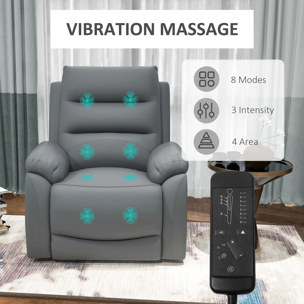 HOMCOM Electric Riser and Recliner for Elderly with 8 Vibration Massage, PU Leather Power Lift Recliner Chair for Living Room with Side Pockets, Footrest, Grey Additional View 6