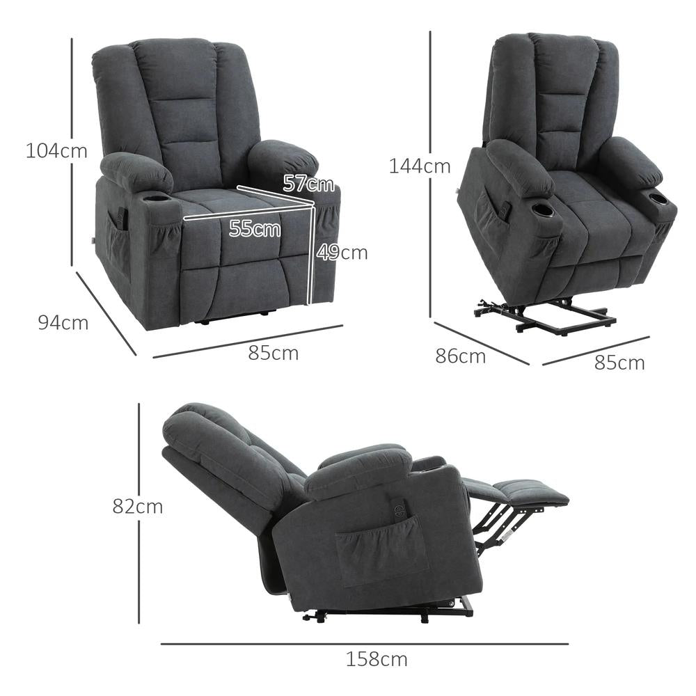 HOMCOM Electric Riser Recliner Armchair? Oversized Chair with Cup Holder & Side Pockets for Elderly in Living Room, Charcoal Grey Additional View 3