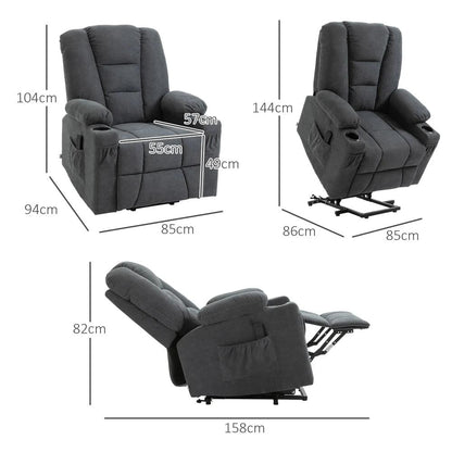 HOMCOM Electric Riser Recliner Armchair? Oversized Chair with Cup Holder & Side Pockets for Elderly in Living Room, Charcoal Grey Additional View 3