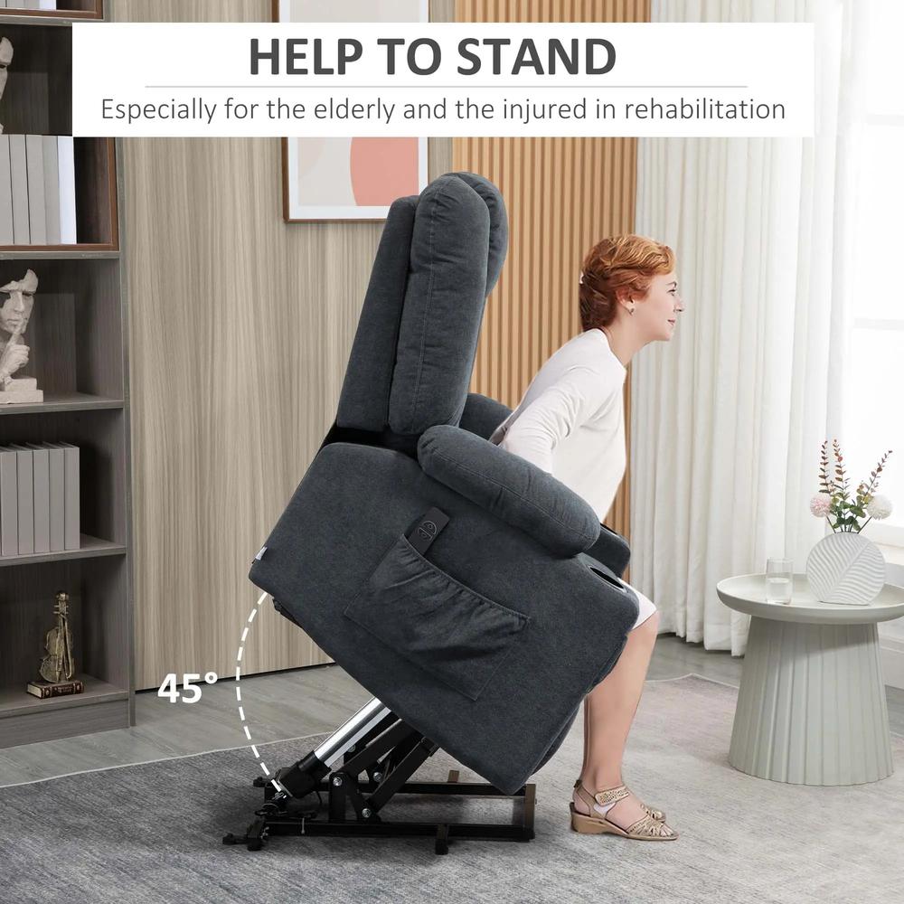 HOMCOM Electric Riser Recliner Armchair? Oversized Chair with Cup Holder & Side Pockets for Elderly in Living Room, Charcoal Grey Additional View 4