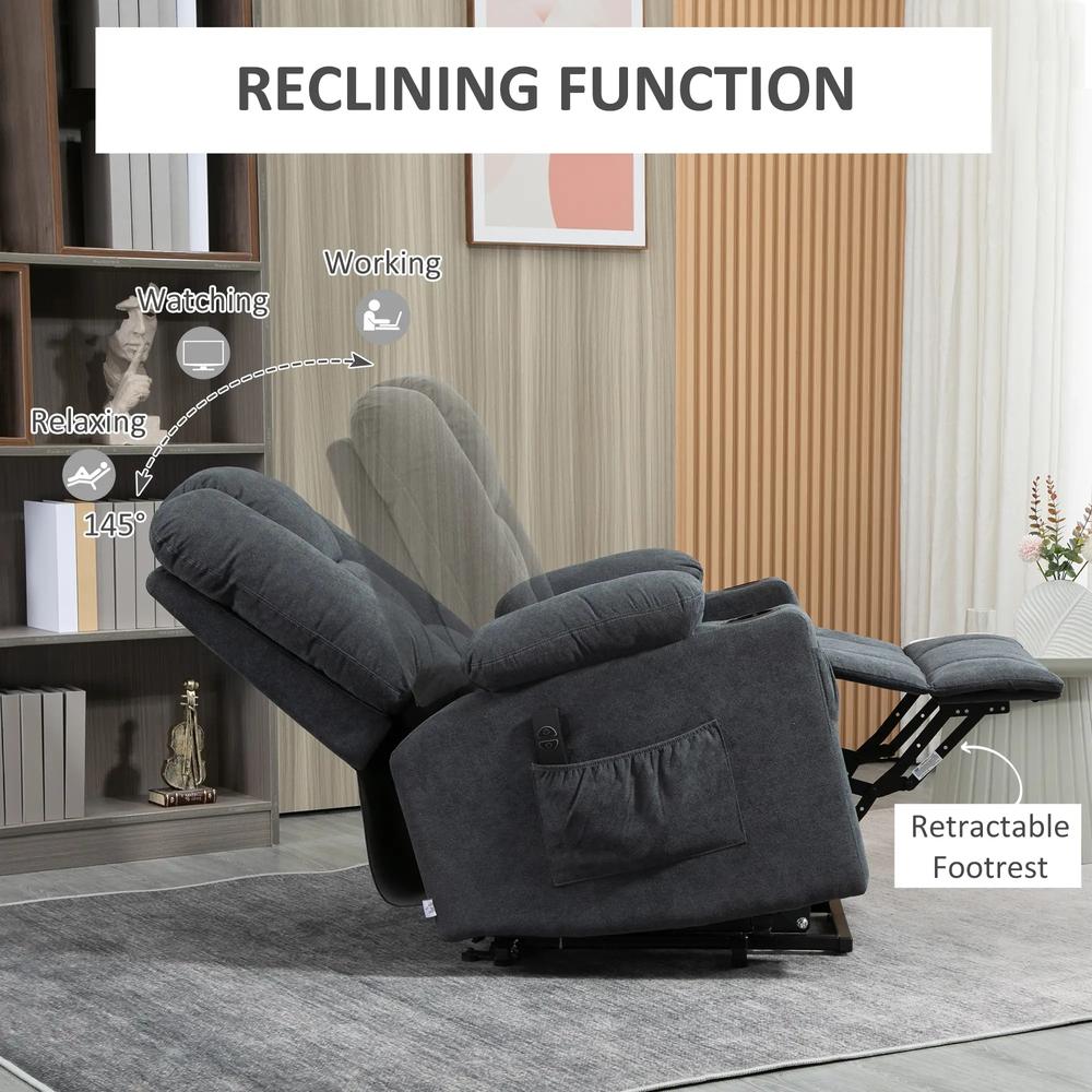 HOMCOM Electric Riser Recliner Armchair? Oversized Chair with Cup Holder & Side Pockets for Elderly in Living Room, Charcoal Grey Additional View 5