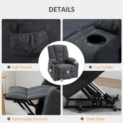 HOMCOM Electric Riser Recliner Armchair? Oversized Chair with Cup Holder & Side Pockets for Elderly in Living Room, Charcoal Grey Additional View 6