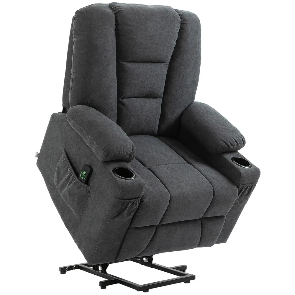HOMCOM Electric Riser Recliner Armchair? Oversized Chair with Cup Holder & Side Pockets for Elderly in Living Room, Charcoal Grey