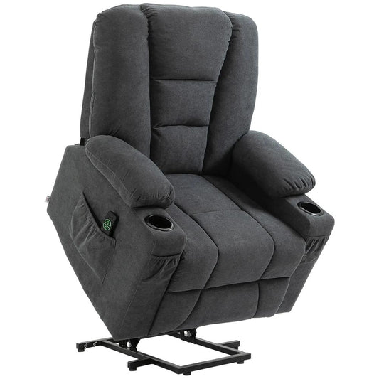 HOMCOM Electric Riser Recliner Armchair? Oversized Chair with Cup Holder & Side Pockets for Elderly in Living Room, Charcoal Grey