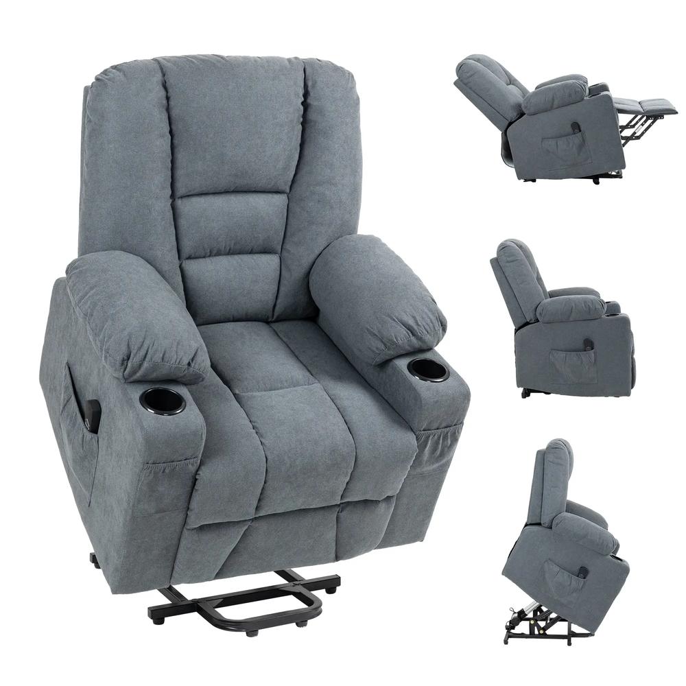 HOMCOM Oversized Riser and Recliner Chairs for the Elderly, Fabric Upholstered Lift Chair for Living Room with Remote Control, Side Pockets, Cup Holder, Grey Additional View 11