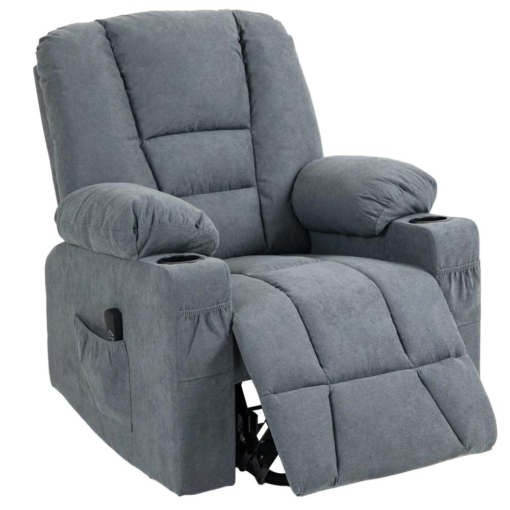 HOMCOM Oversized Riser and Recliner Chairs for the Elderly, Fabric Upholstered Lift Chair for Living Room with Remote Control, Side Pockets, Cup Holder, Grey Additional View 12