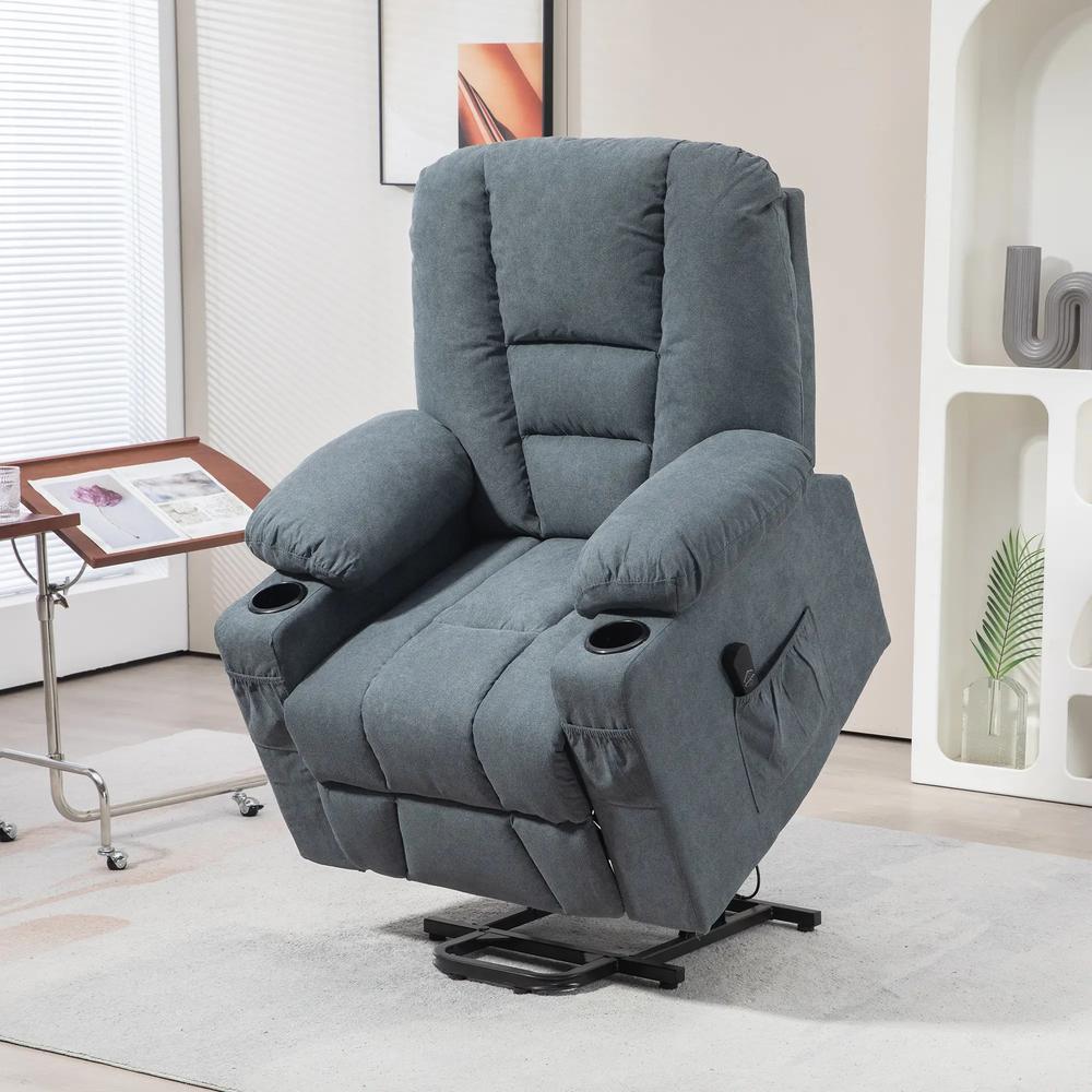 HOMCOM Oversized Riser and Recliner Chairs for the Elderly, Fabric Upholstered Lift Chair for Living Room with Remote Control, Side Pockets, Cup Holder, Grey Additional View 2