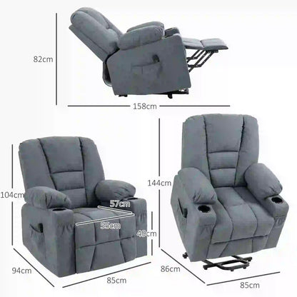 HOMCOM Oversized Riser and Recliner Chairs for the Elderly, Fabric Upholstered Lift Chair for Living Room with Remote Control, Side Pockets, Cup Holder, Grey Additional View 3