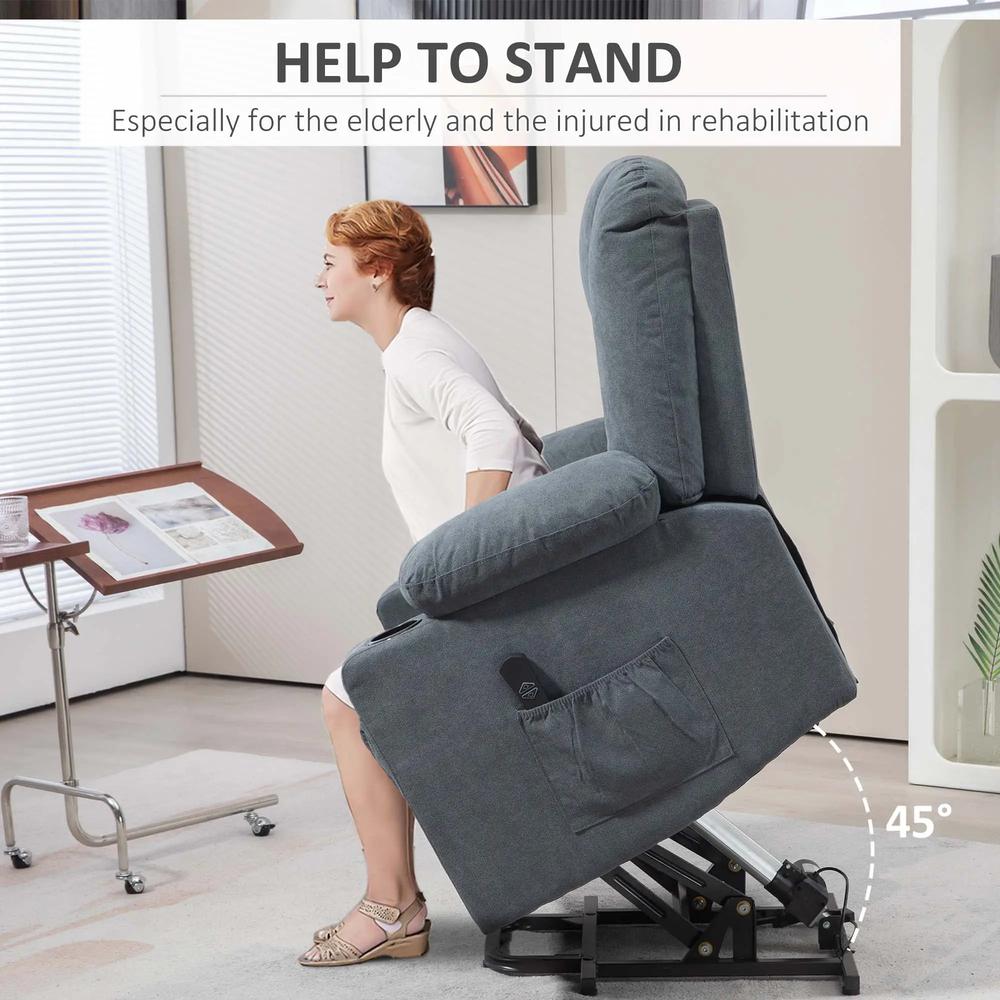 HOMCOM Oversized Riser and Recliner Chairs for the Elderly, Fabric Upholstered Lift Chair for Living Room with Remote Control, Side Pockets, Cup Holder, Grey Additional View 4