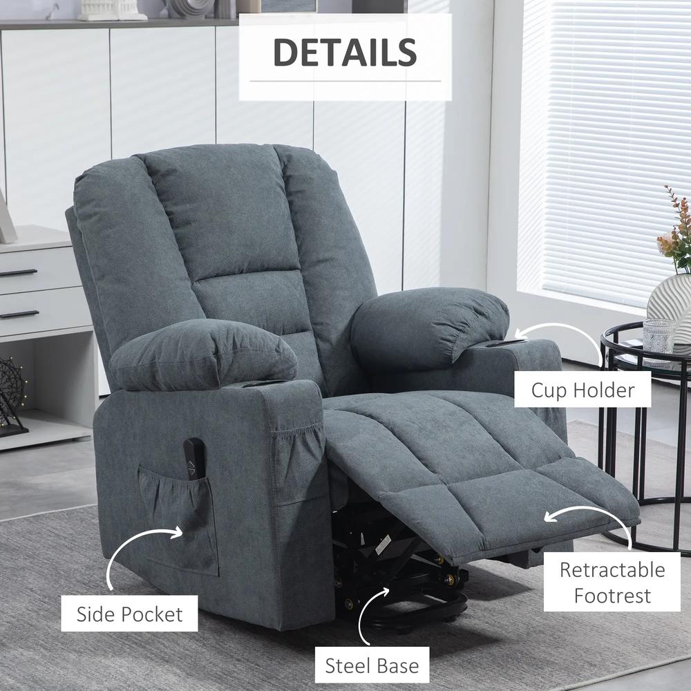 HOMCOM Oversized Riser and Recliner Chairs for the Elderly, Fabric Upholstered Lift Chair for Living Room with Remote Control, Side Pockets, Cup Holder, Grey Additional View 6