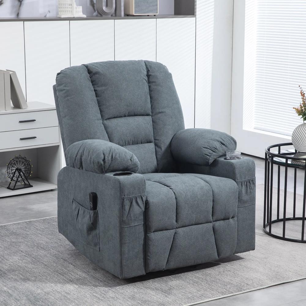 HOMCOM Oversized Riser and Recliner Chairs for the Elderly, Fabric Upholstered Lift Chair for Living Room with Remote Control, Side Pockets, Cup Holder, Grey Additional View 10