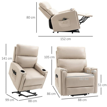 HOMCOM Electric Riser and Recliner Chair, with Massage and Heat - Beige Additional View 3