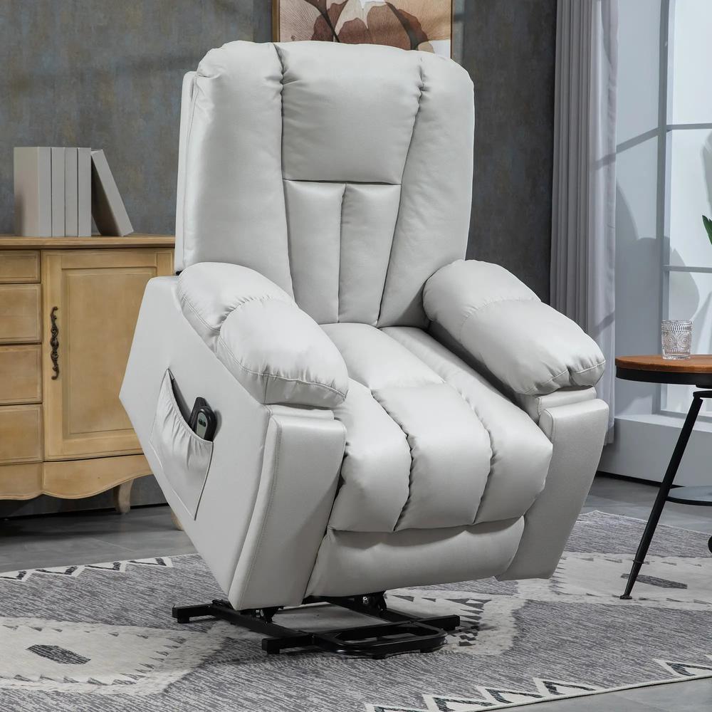 HOMCOM Leathaire Eight Massage Point Armchair, with Reclining Back - Light Grey Additional View 2
