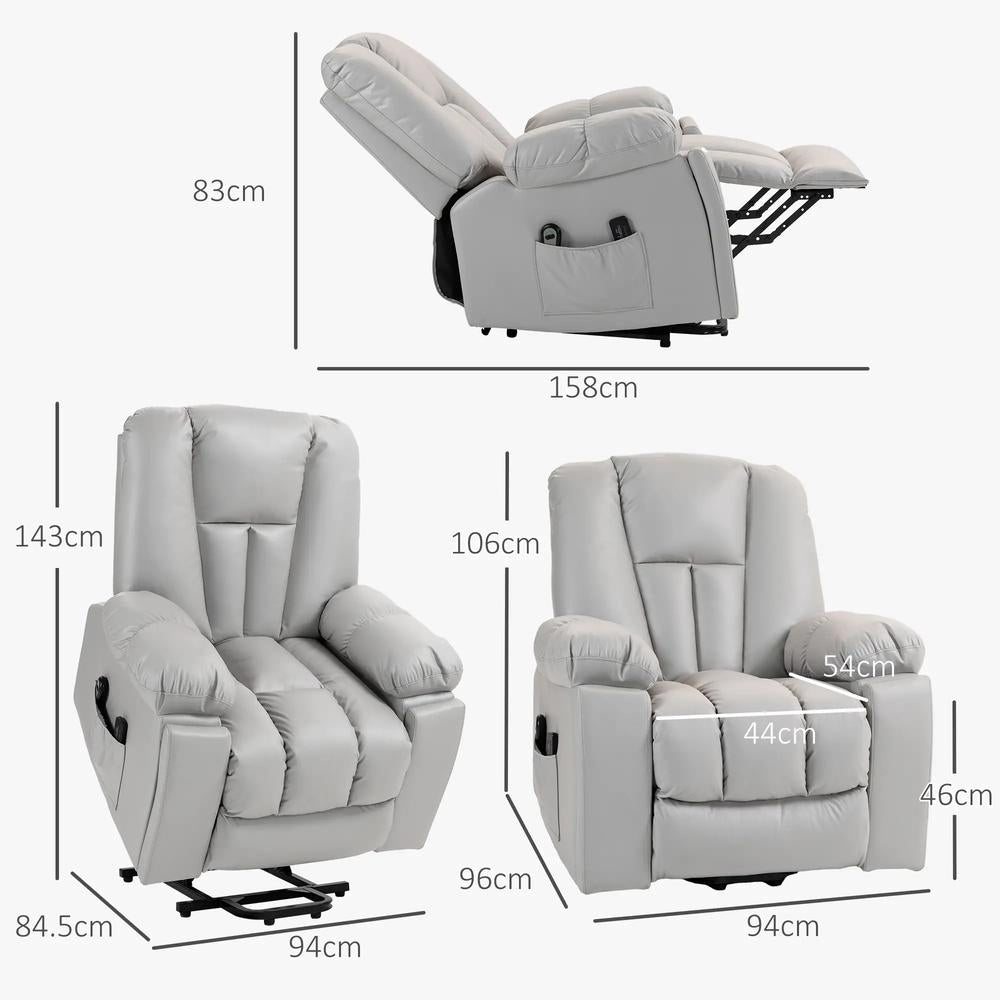 HOMCOM Leathaire Eight Massage Point Armchair, with Reclining Back - Light Grey Additional View 3