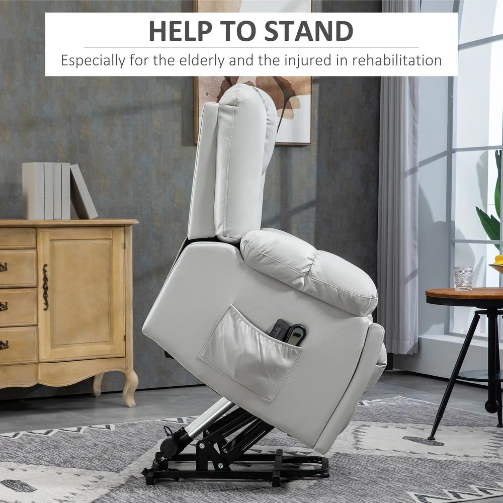HOMCOM Leathaire Eight Massage Point Armchair, with Reclining Back - Light Grey Additional View 4