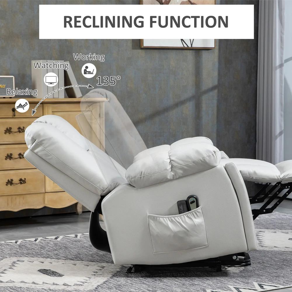HOMCOM Leathaire Eight Massage Point Armchair, with Reclining Back - Light Grey Additional View 5