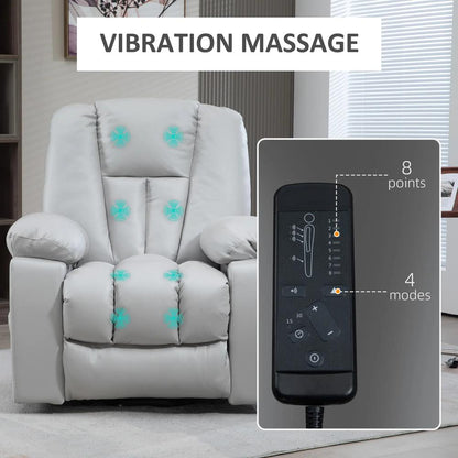 HOMCOM Leathaire Eight Massage Point Armchair, with Reclining Back - Light Grey Additional View 6