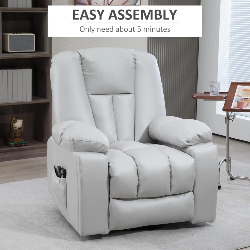 HOMCOM Leathaire Eight Massage Point Armchair, with Reclining Back - Light Grey Additional View 8