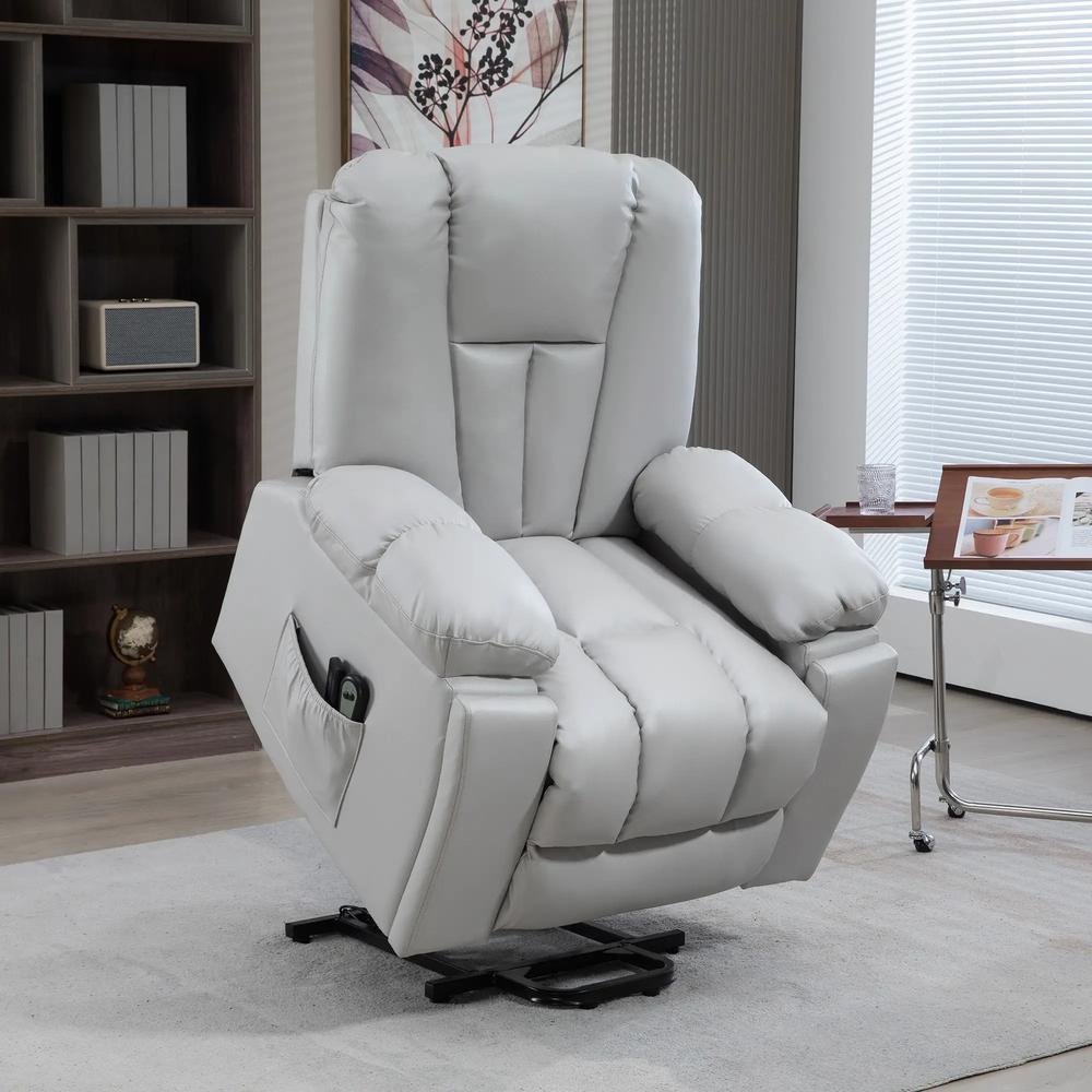 HOMCOM Leathaire Eight Massage Point Armchair, with Reclining Back - Light Grey Additional View 10