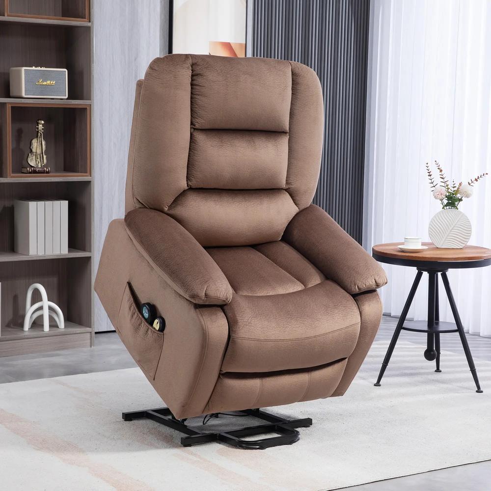 HOMCOM Velvet-Feel Electric Lift-and-Recline Massage Armchair, with Remote - Brown Additional View 2