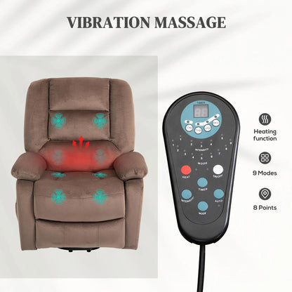 HOMCOM Velvet-Feel Electric Lift-and-Recline Massage Armchair, with Remote - Brown Additional View 5