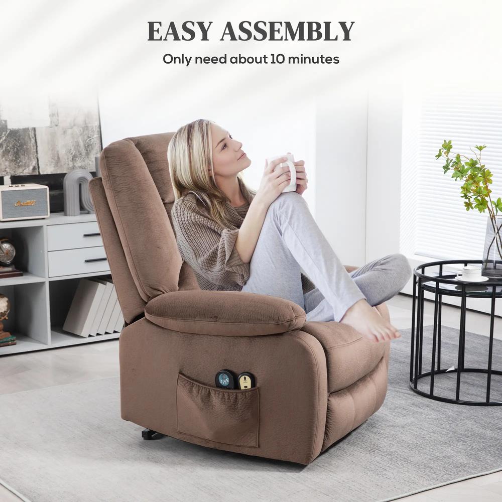 HOMCOM Velvet-Feel Electric Lift-and-Recline Massage Armchair, with Remote - Brown Additional View 6
